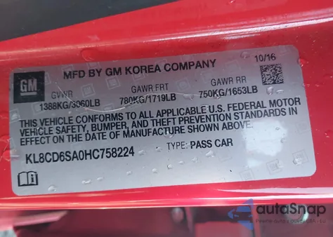 2017 Chevrolet Spark 1Lt Cvt from USA, damaged, VIN KL8CD6SA0HC758224